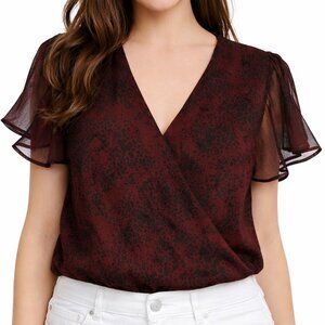 Ash & Violet Animal Print Wrap Blouse – Burgundy/Black – Size XS NEW
